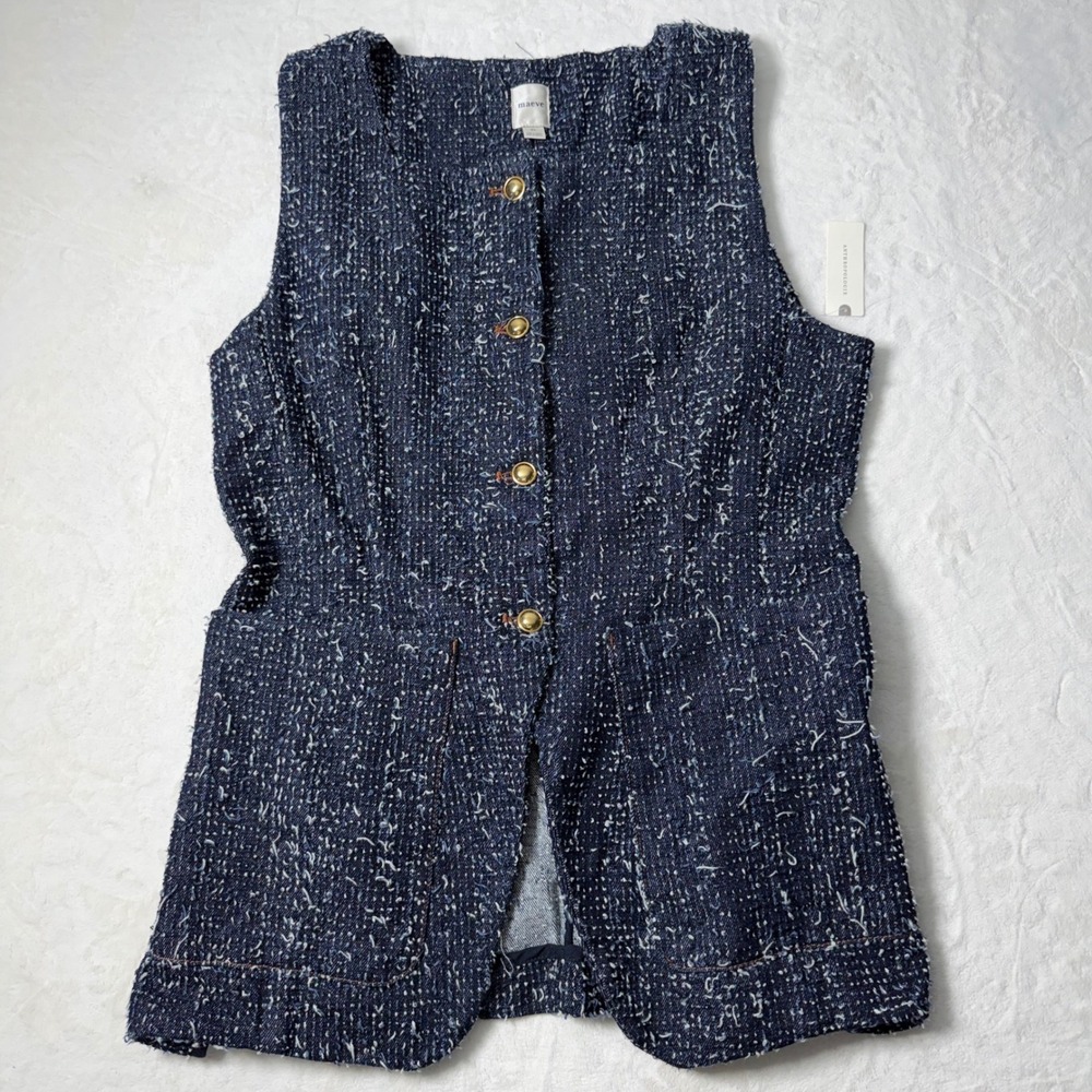 Anthropologie Maeve Needle-Punched Denim Distressed Vest Boho‎ Size XL NWT